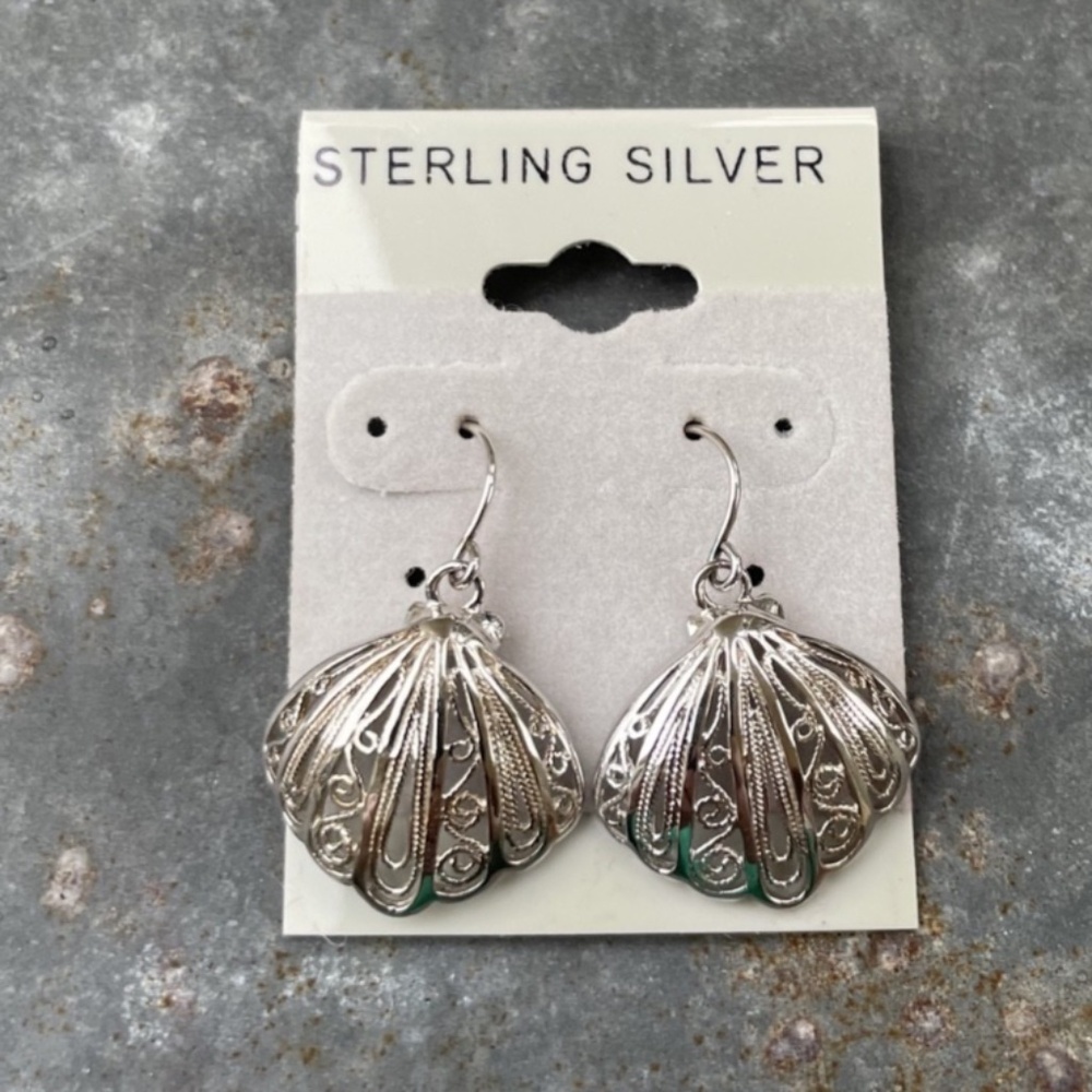 925 Sterling Silver Shell filigree design drop Earrings